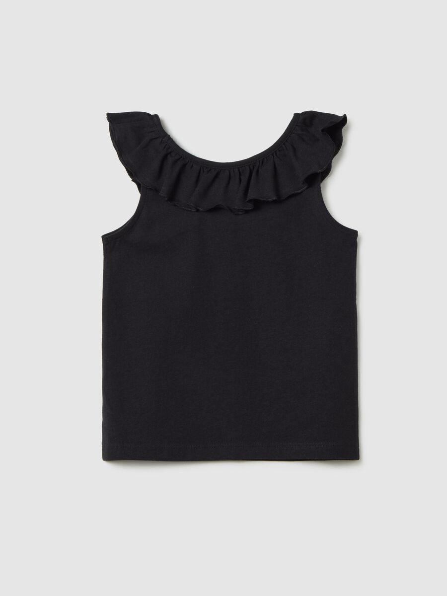 Girl's top in pure black cotton regular fit with ruffles_1
