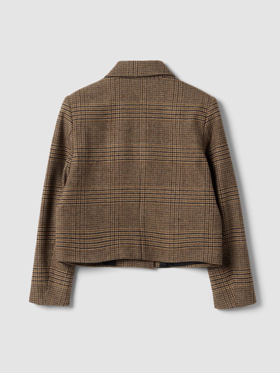 Shacket marrone in misto lana a quadri doppiopetto over fit_2