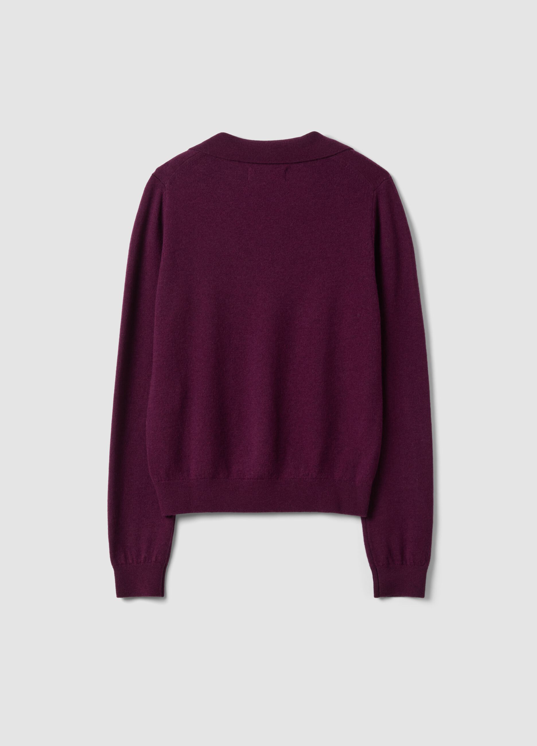 Purple pure wool polo-collar jumper