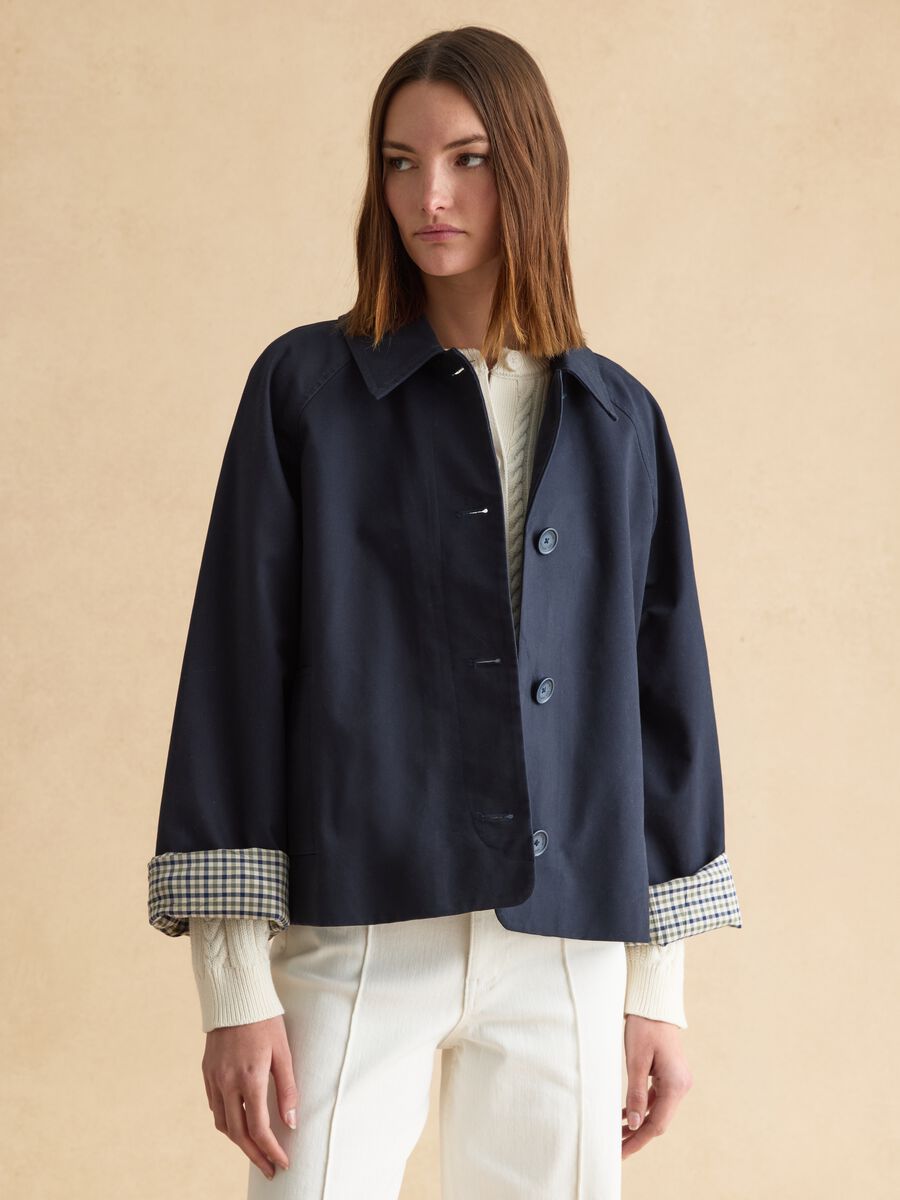 Regular fit blue pure cotton jacket with buttons_0