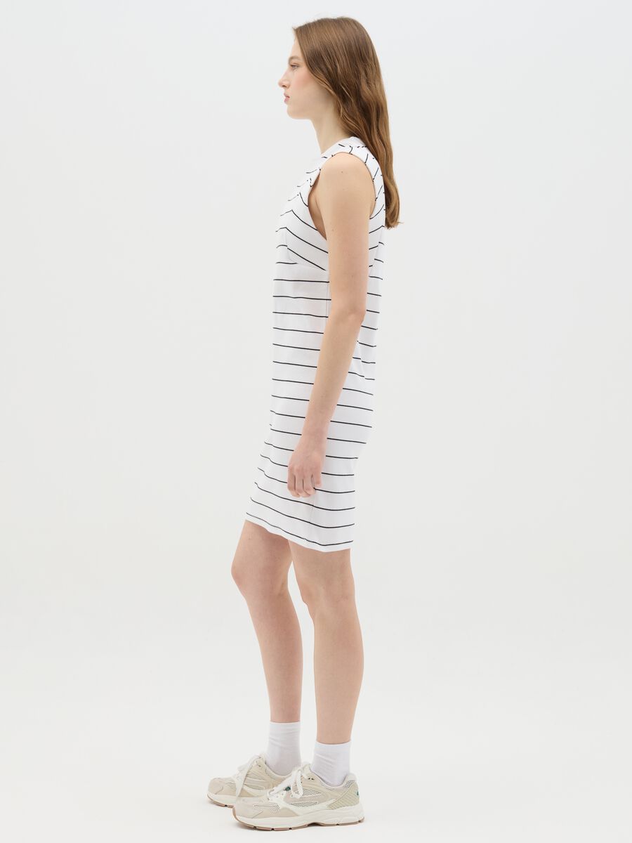 Sleeveless Stretch Cotton Dress with Black and White Stripes_1