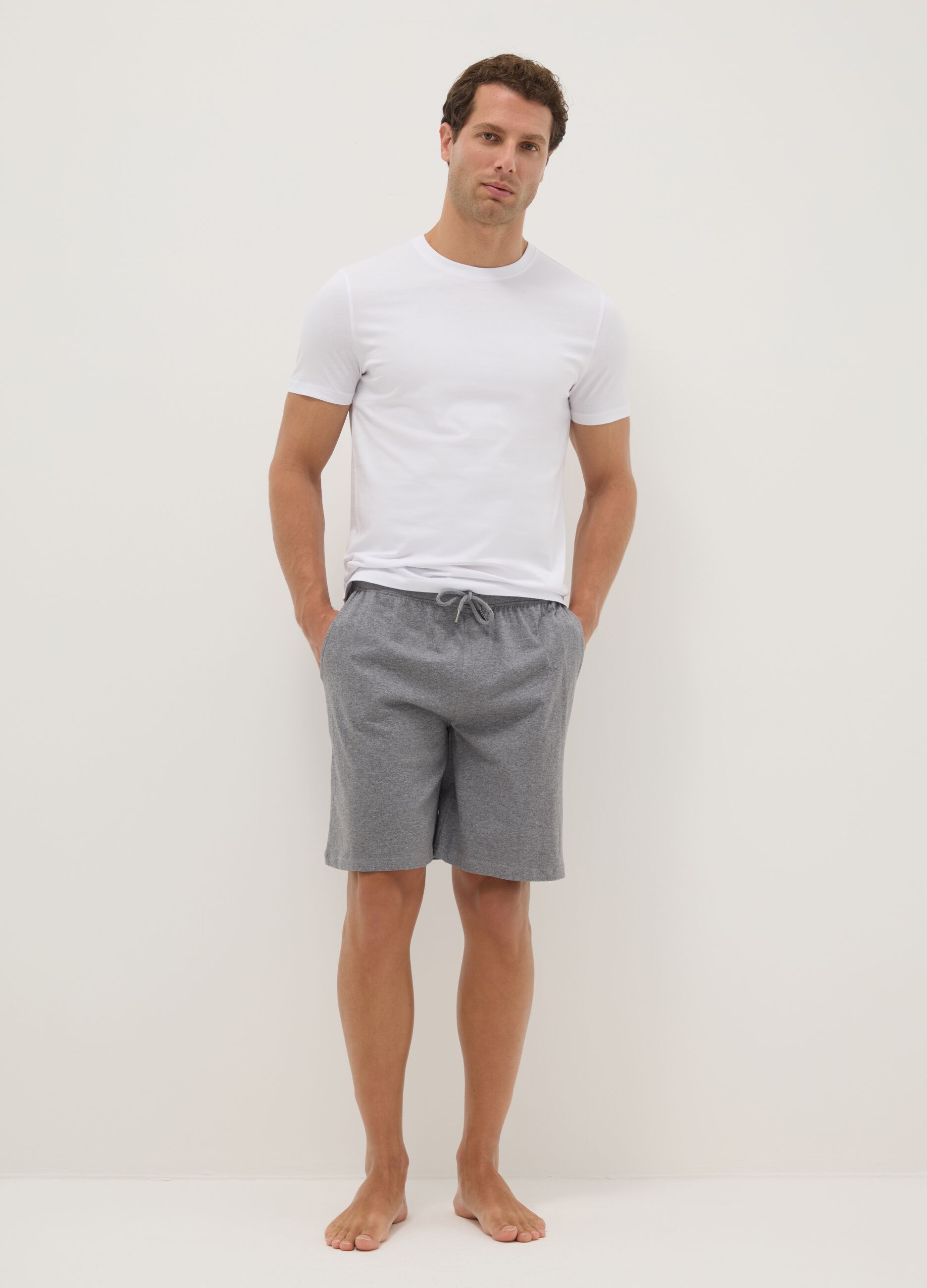 Grey pure cotton regular fit pyjama shorts
