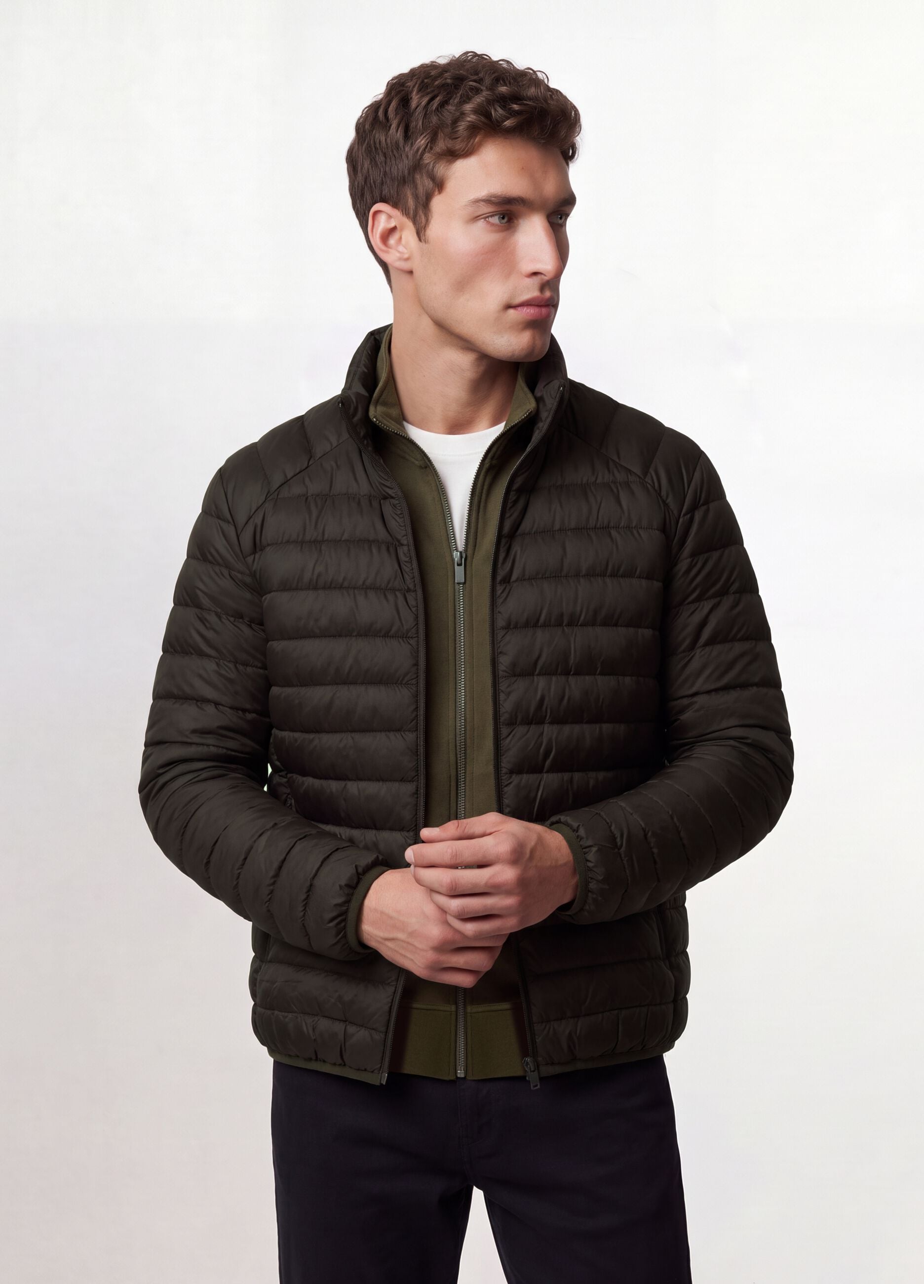 Brown Ultralight Padded Jacket, Regular Fit with Zip