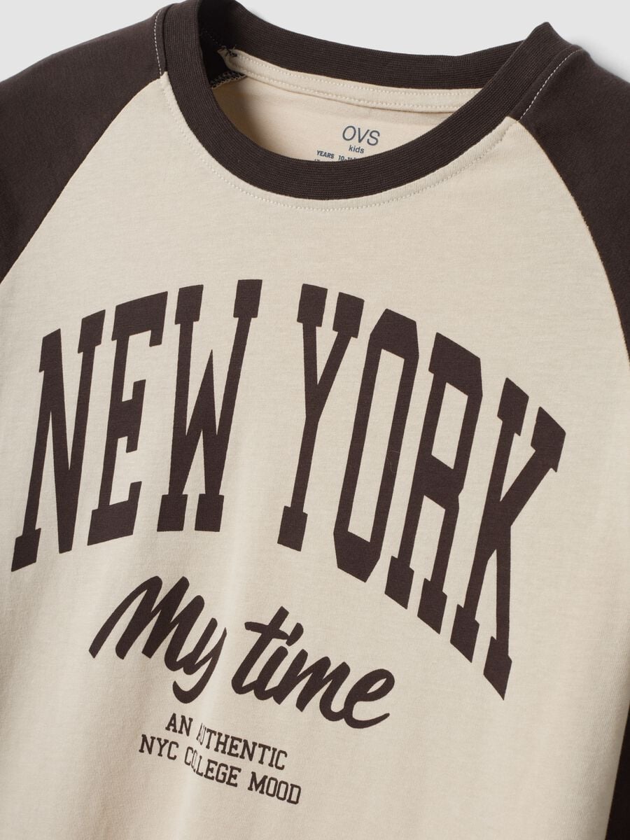 Beige long-sleeve crew-neck T-shirt in pure cotton_2