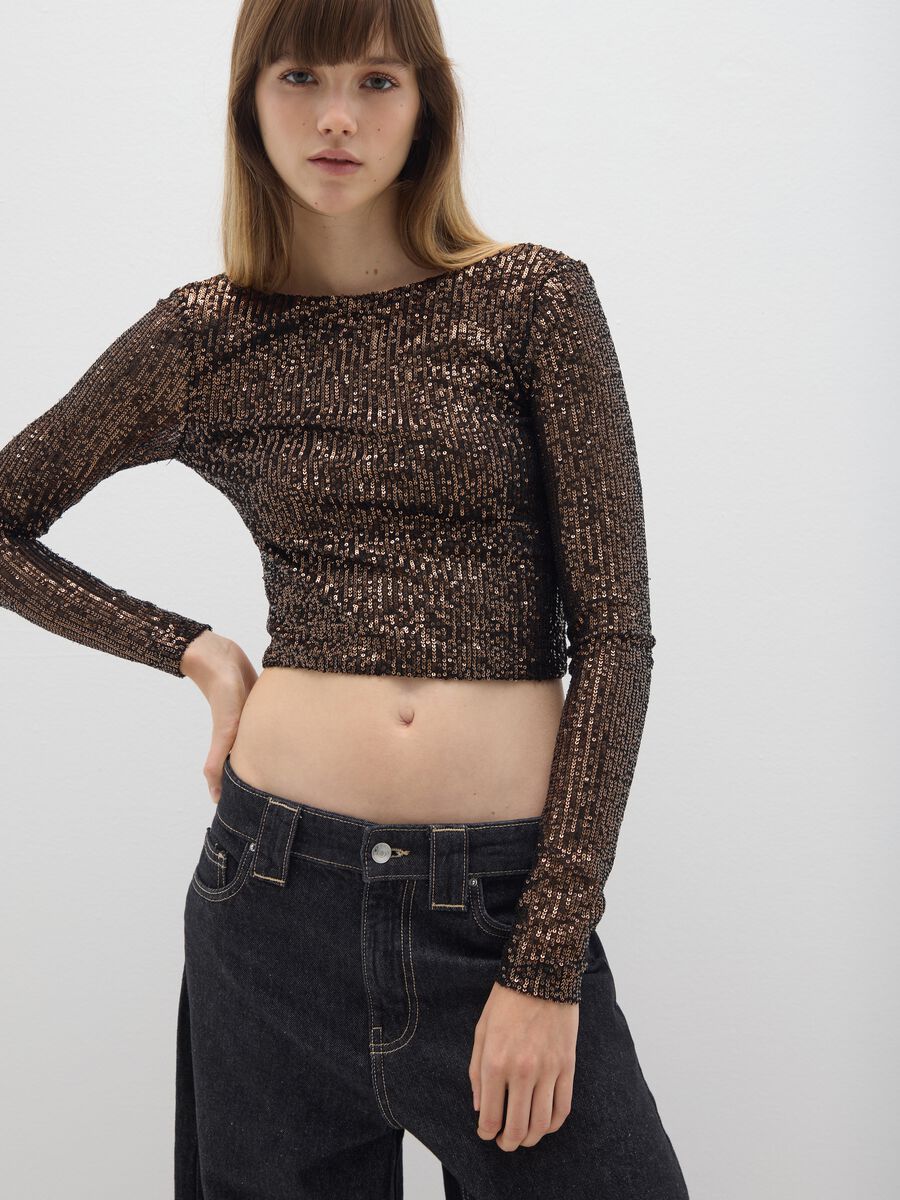 Brown cropped sequin top_3