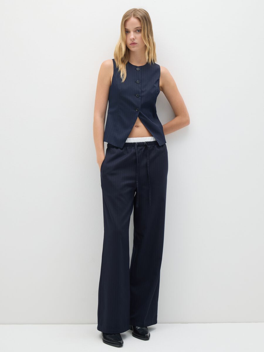 Blue Check Wide Leg Trousers_0