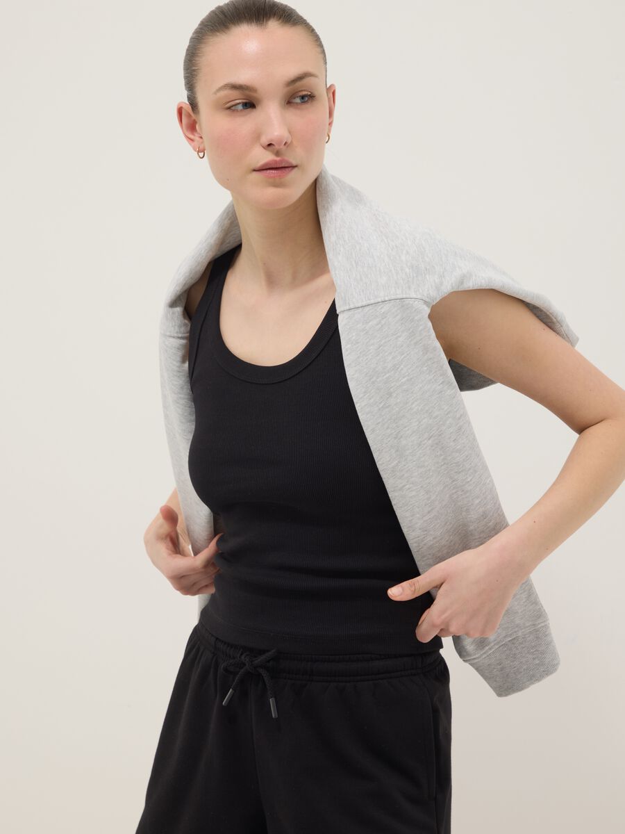 Canotta fitted in cotone elasticizzato nero_2