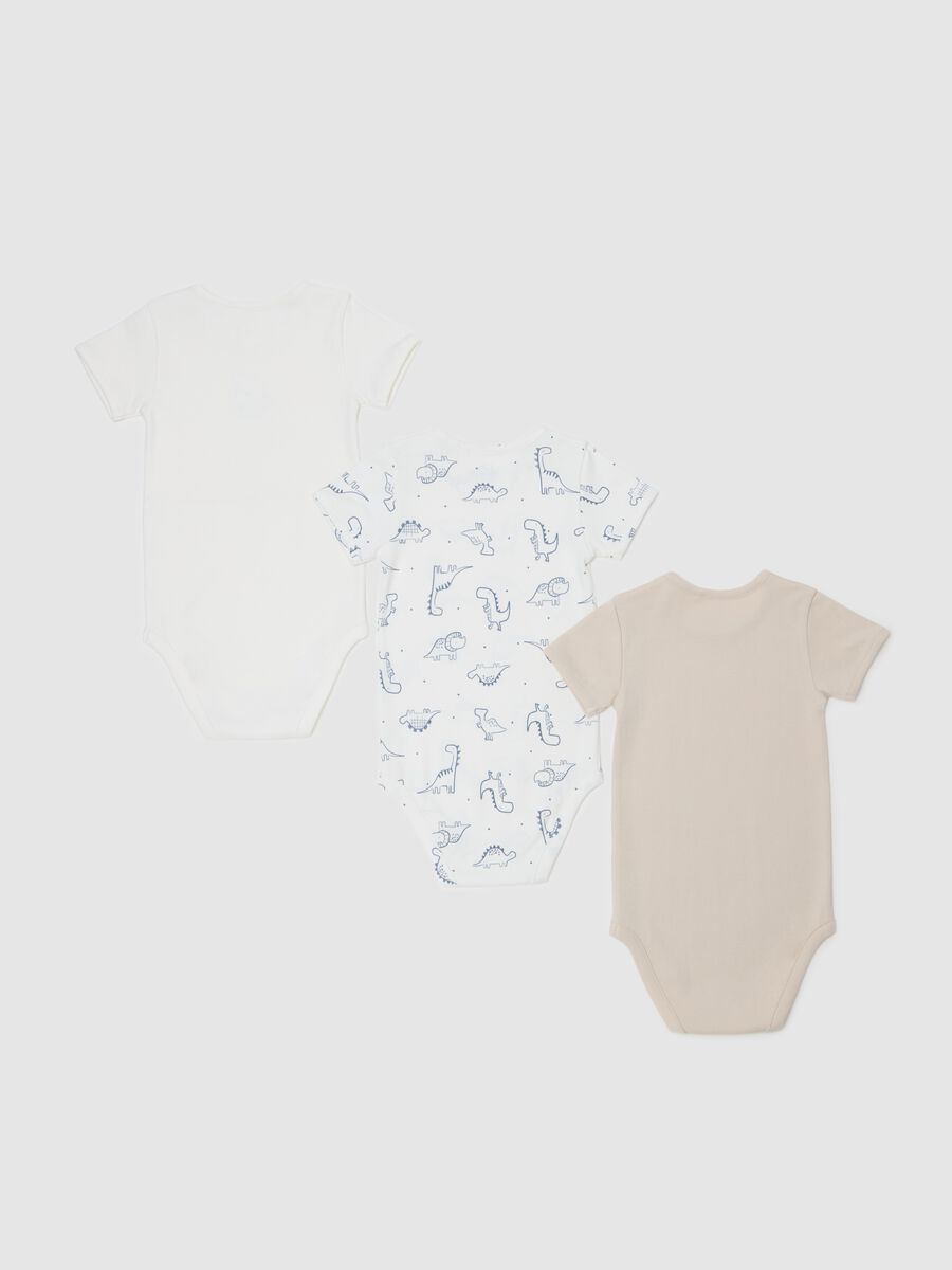 Three-pack organic cotton bodysuits with dinosaurs print_1