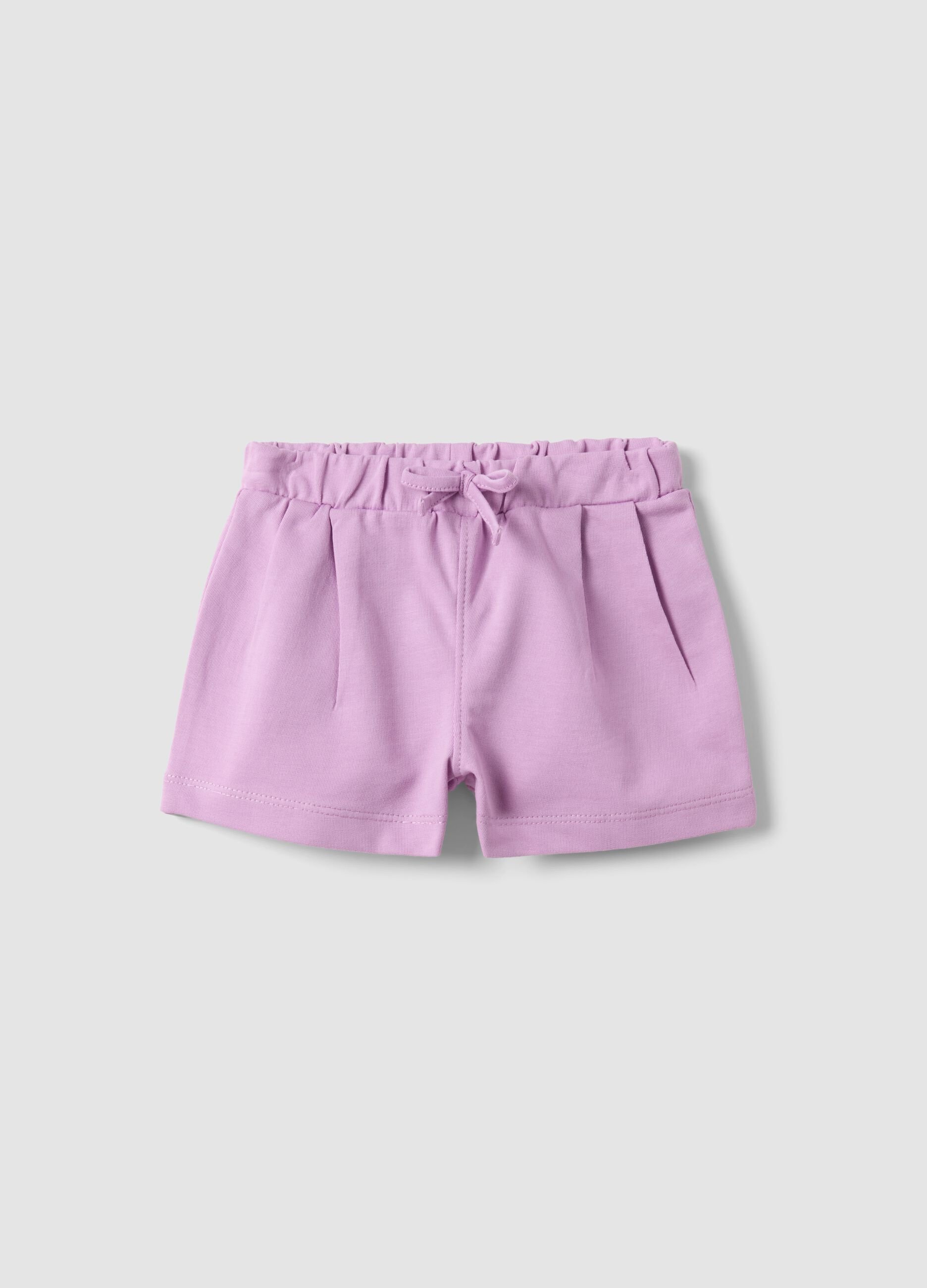 Girls' regular fit purple pure cotton shorts with bow