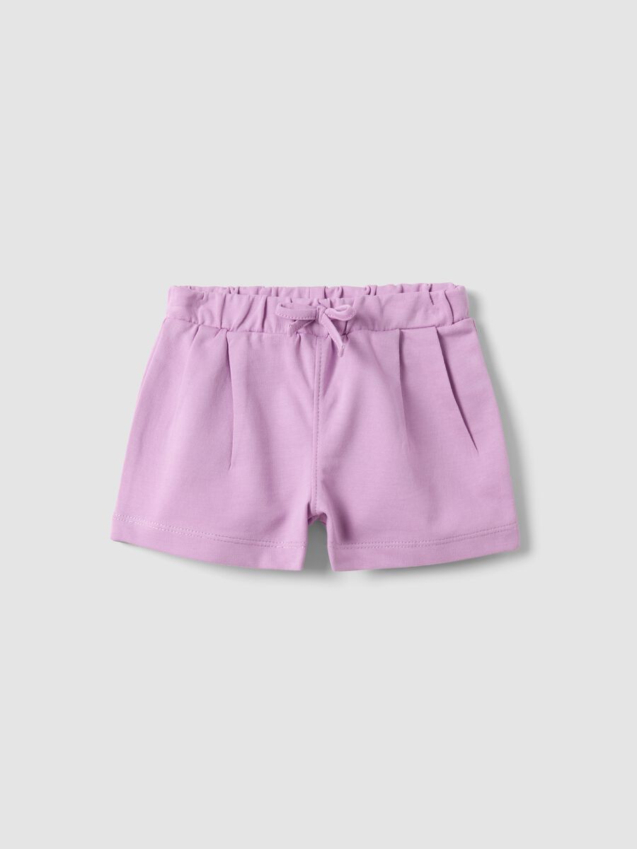 Girls' regular fit purple pure cotton shorts with bow_0