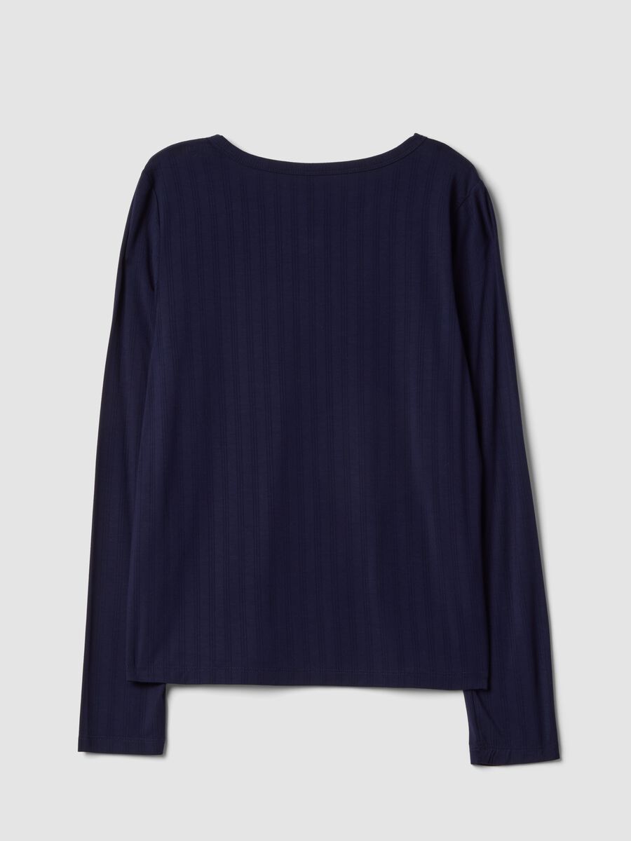 Maglia pigiama blu in viscosa elasticizzata a costine_2