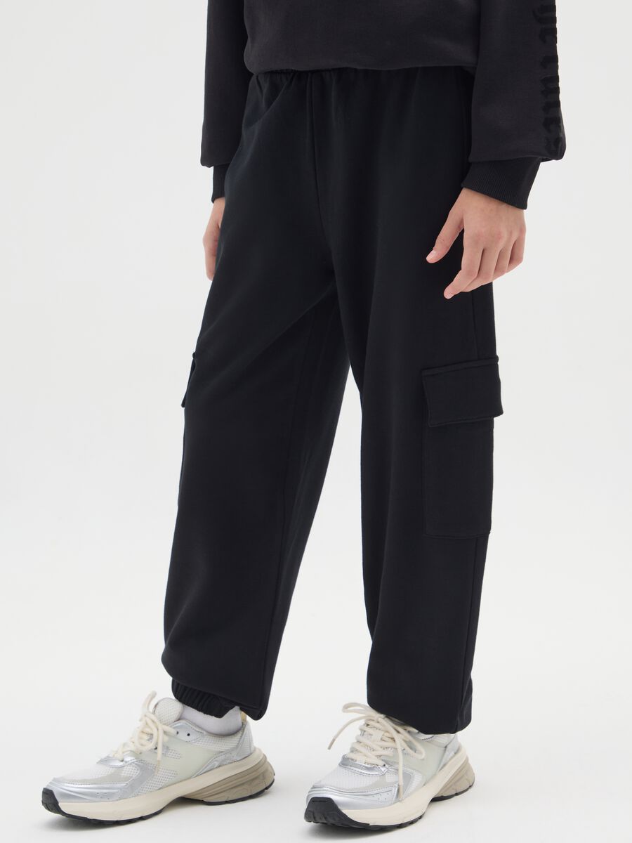 Pantaloni jogger da ragazza in puro cotone nero regular fit_2