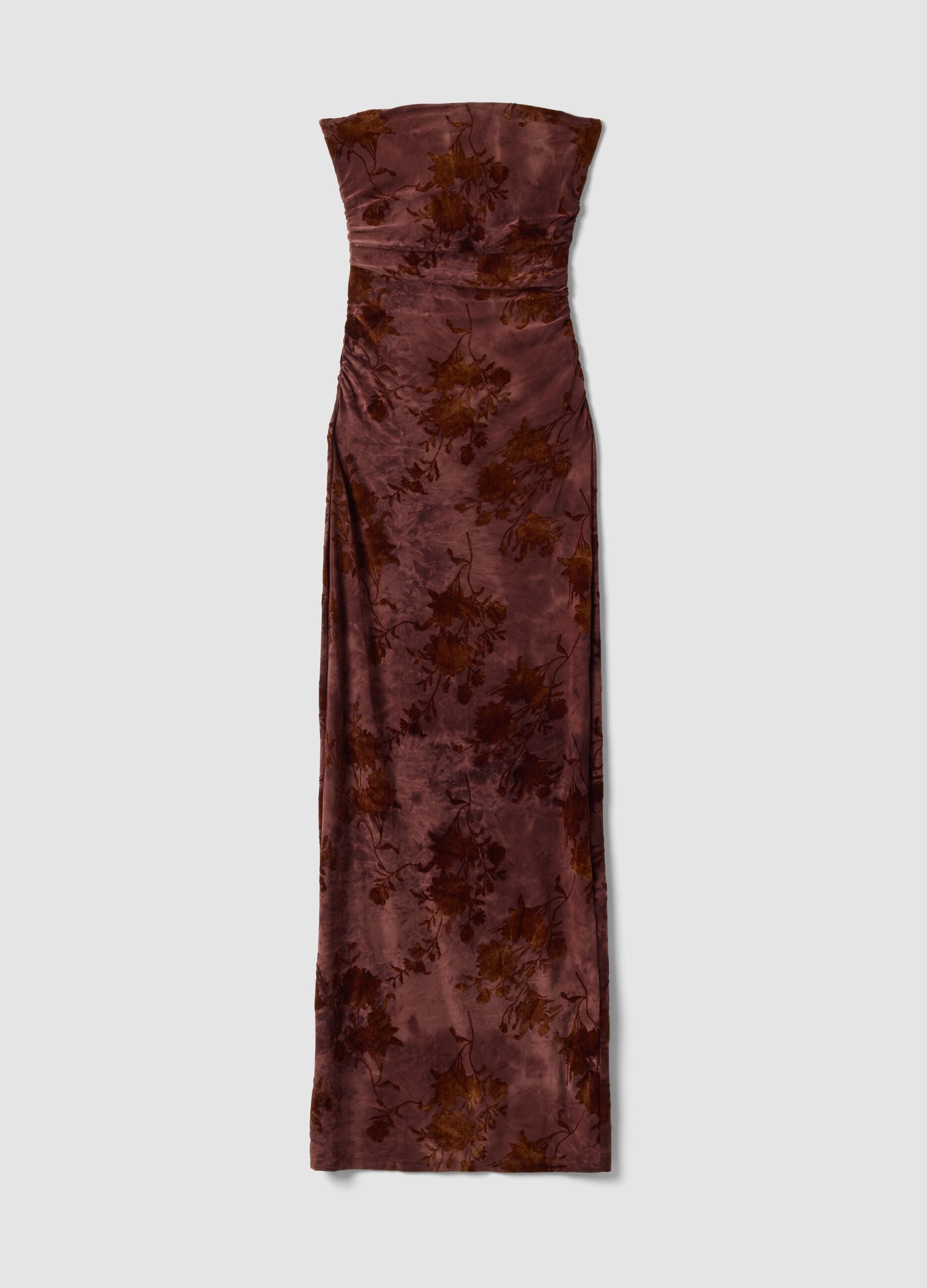 Abito fitted lungo rosso in tessuto elasticizzato a fiori