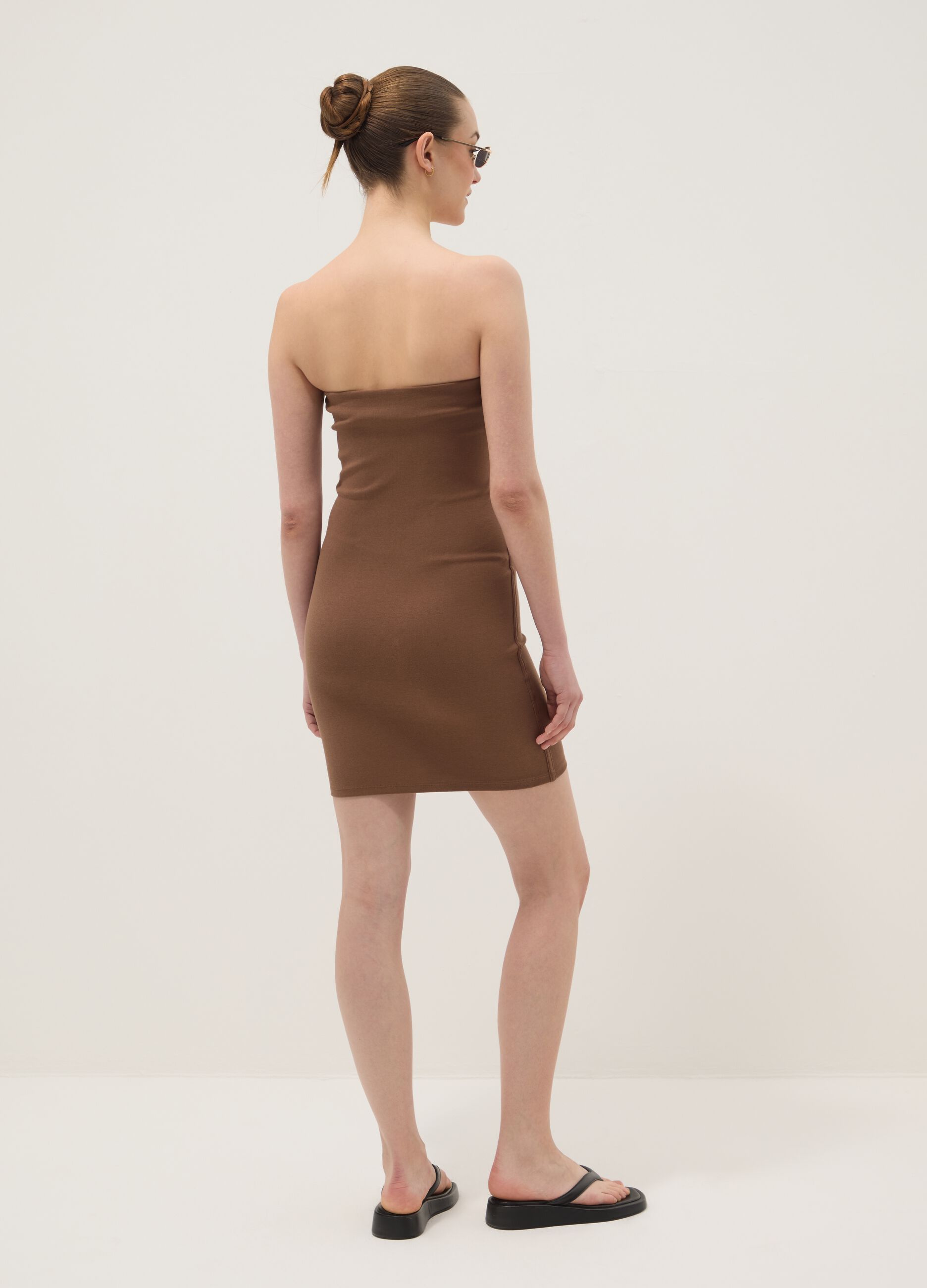 Brown stretch cotton midi dress
