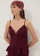 Burgundy viscose-linen blend lace top, regular fit_0