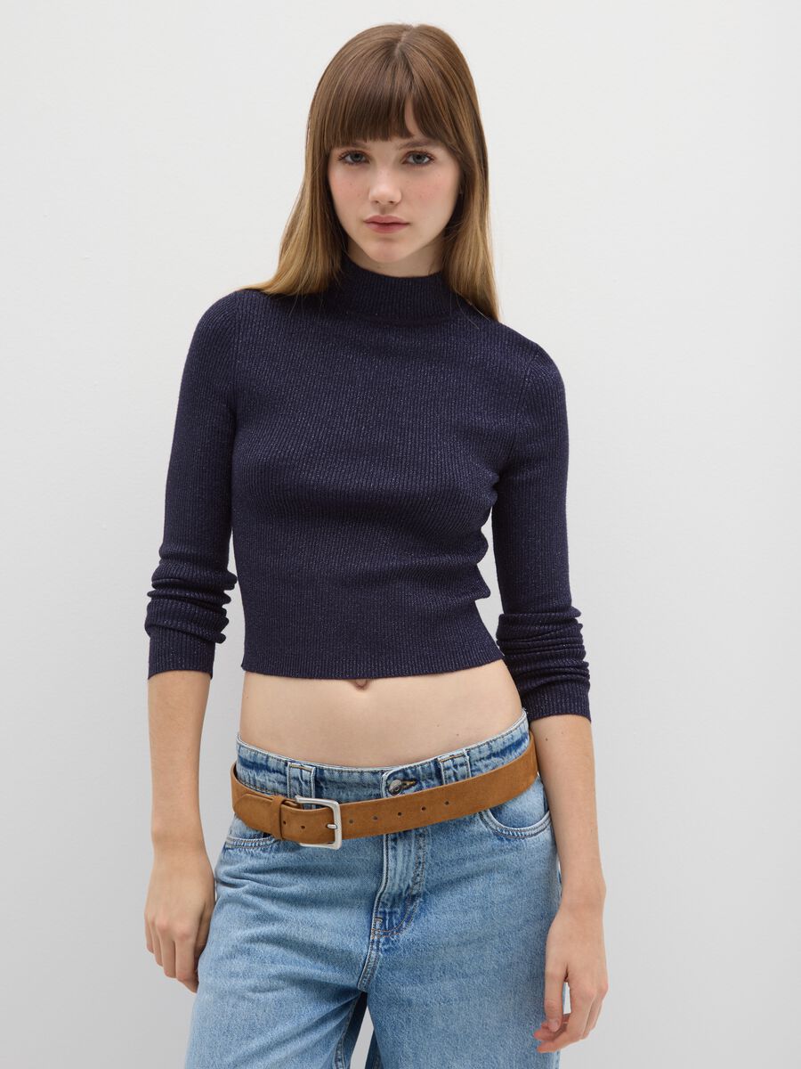 Blue mock neck jumper with fitted fit_0