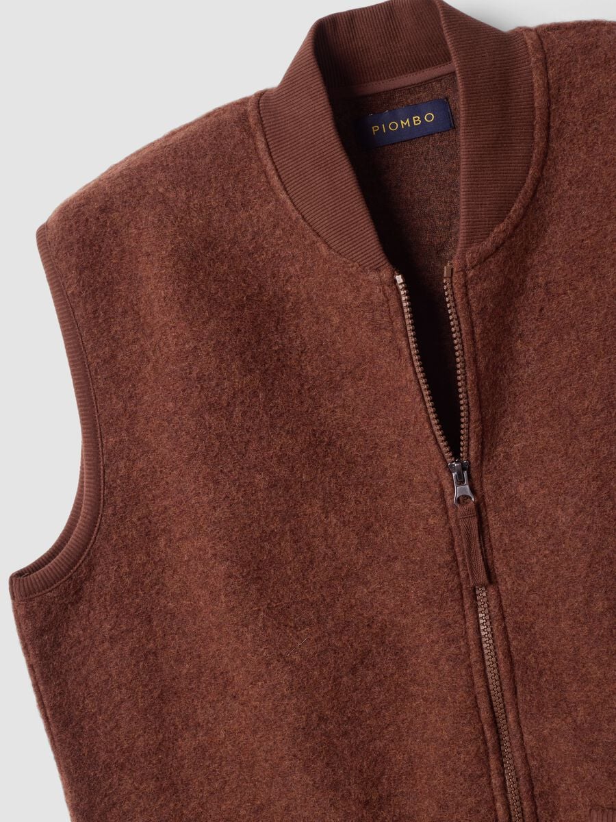 Gilet marrone in misto lana con zip_1