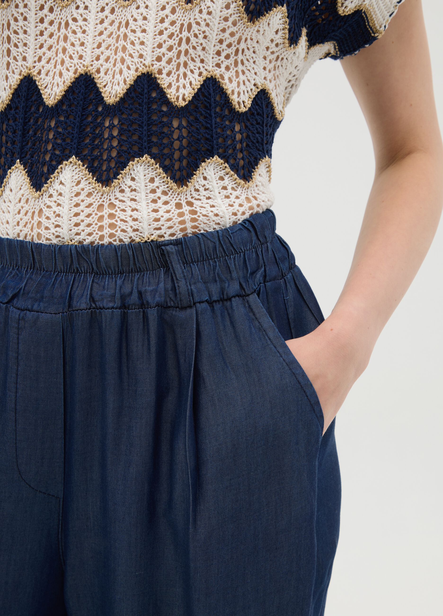 Women's regular fit blue lyocell palazzo trousers