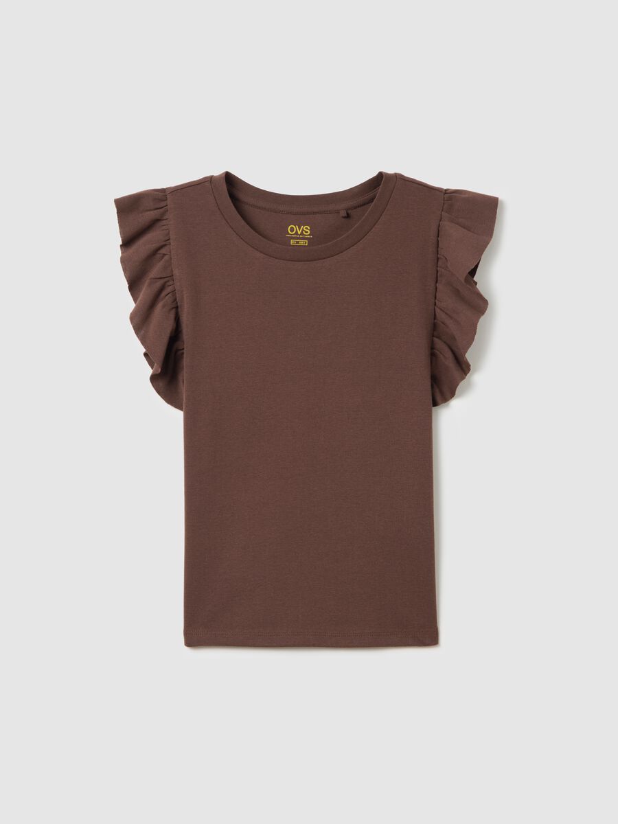 Brown cotton t-shirt with ruffles_4
