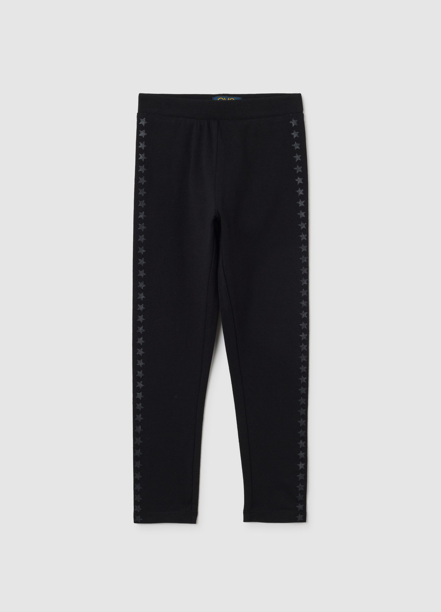 Leggings da bambina in cotone elasticizzato nero