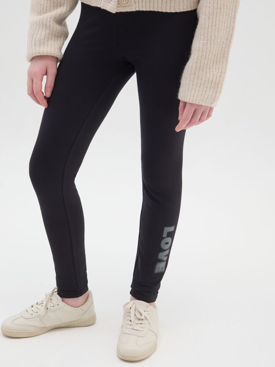 Leggings neri da ragazza in cotone elasticizzato vestibilità skinny_2