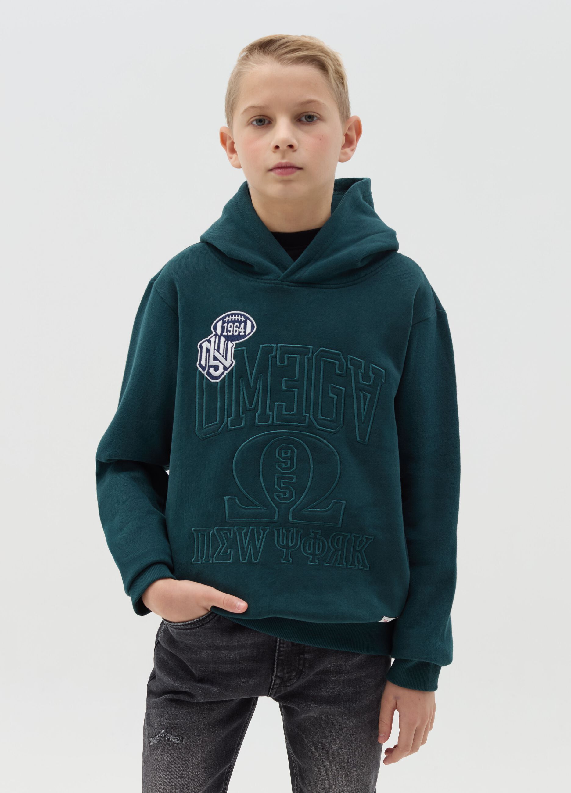 Felpa con cappuccio ricamo Omega New York 95 OVS KIDS da Ragazzo OVS