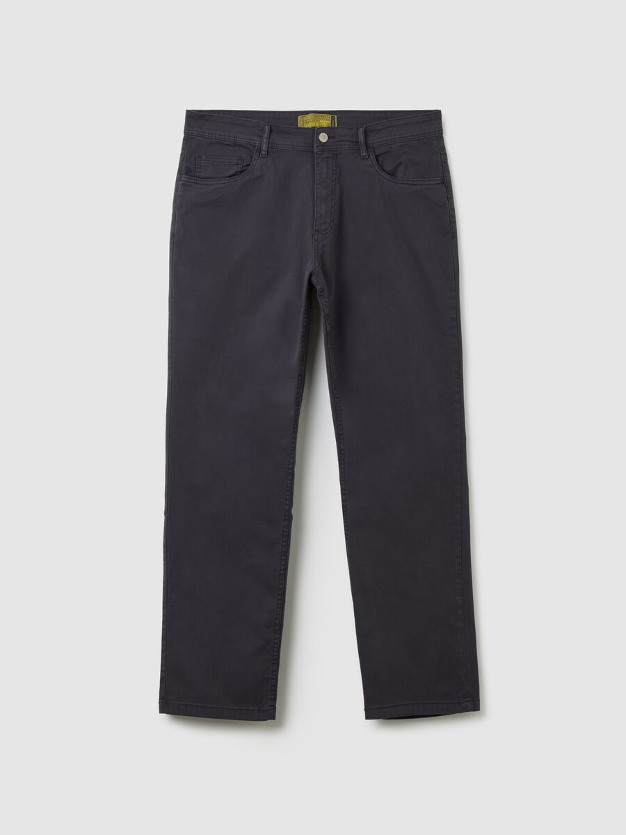 Blue Stretch Cotton Regular Fit Trousers_4