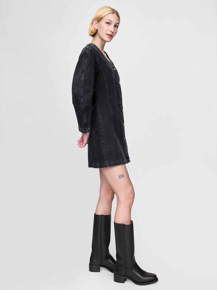 Black Denim Dress with Buttons Gap_2