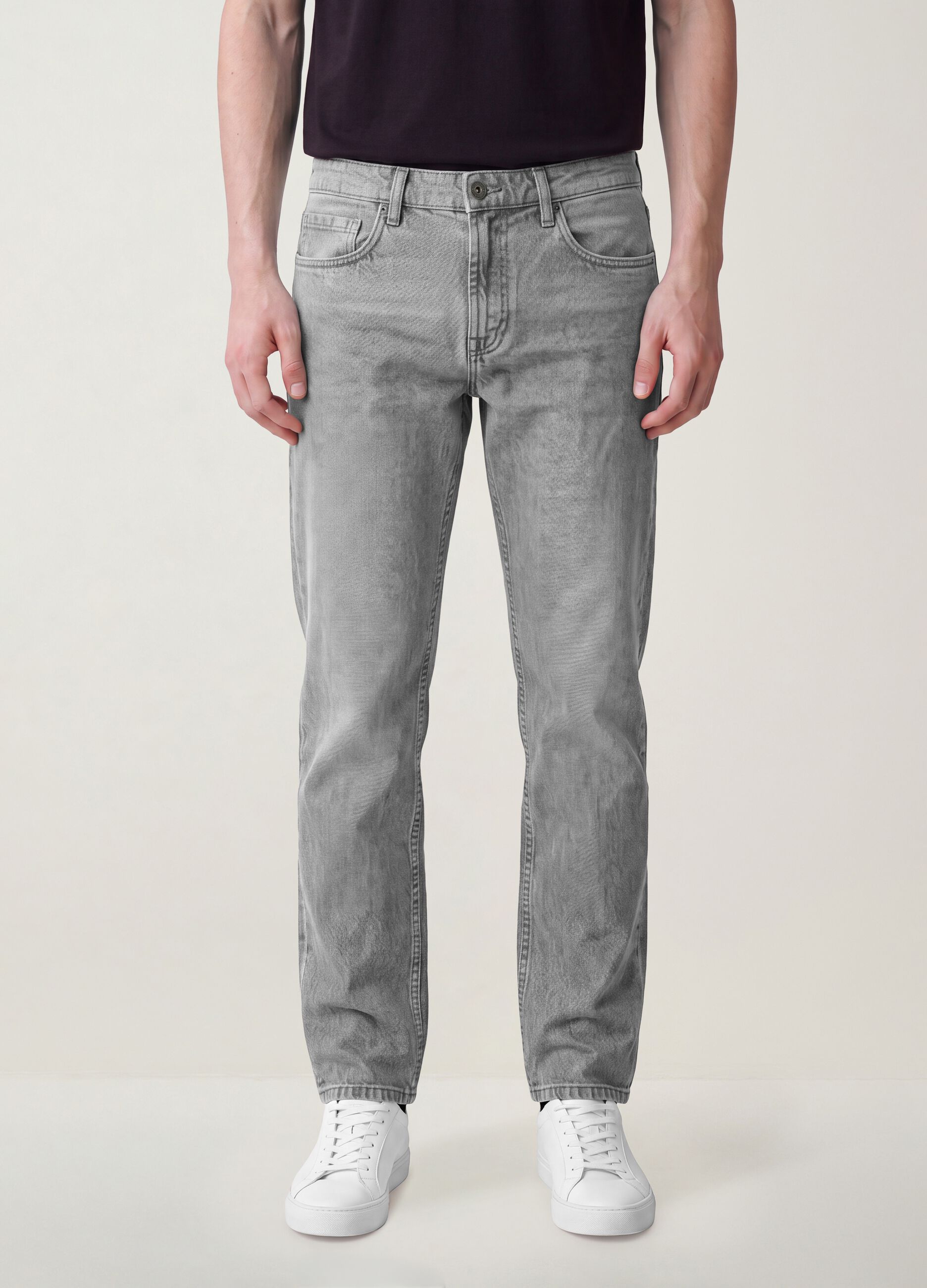Grey denim jeans in pure cotton, regular fit