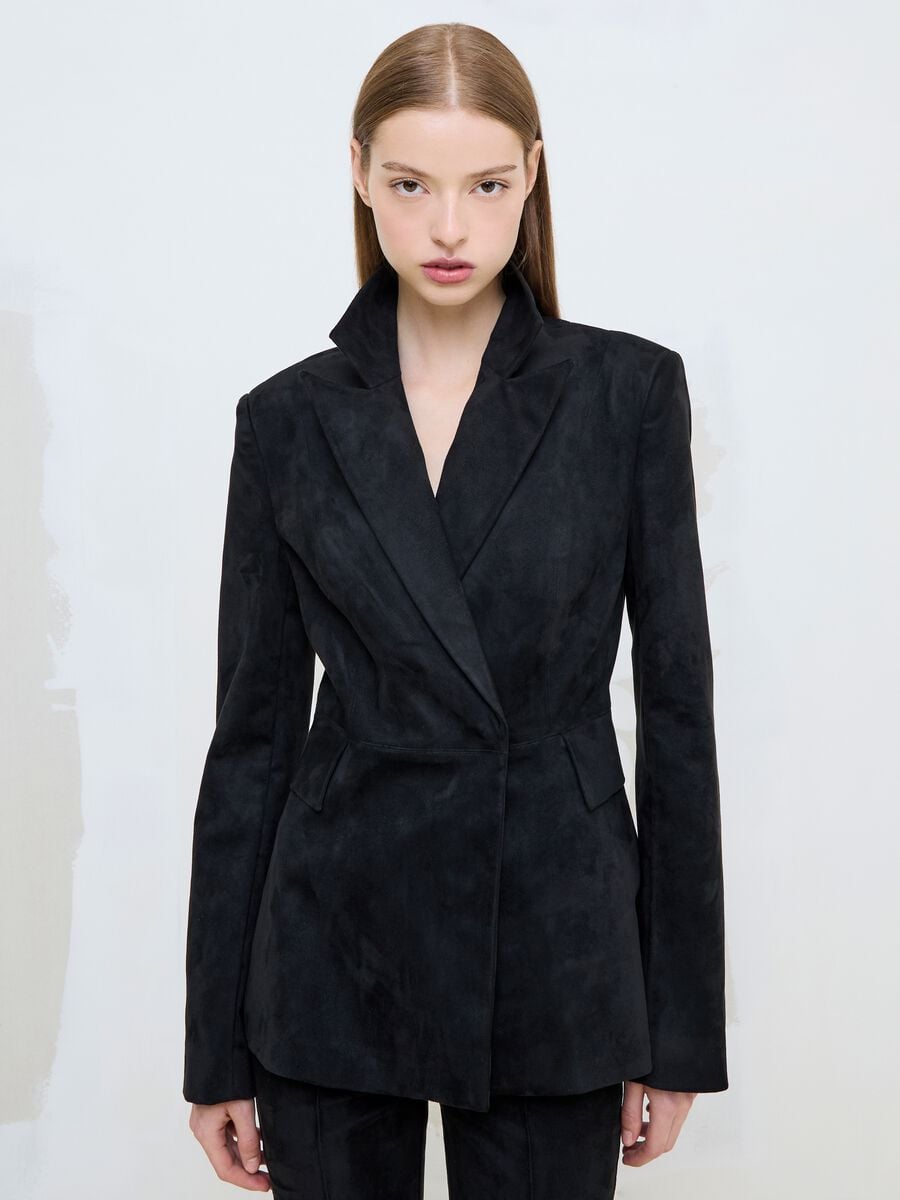 Faux Suede Blazer Black_1