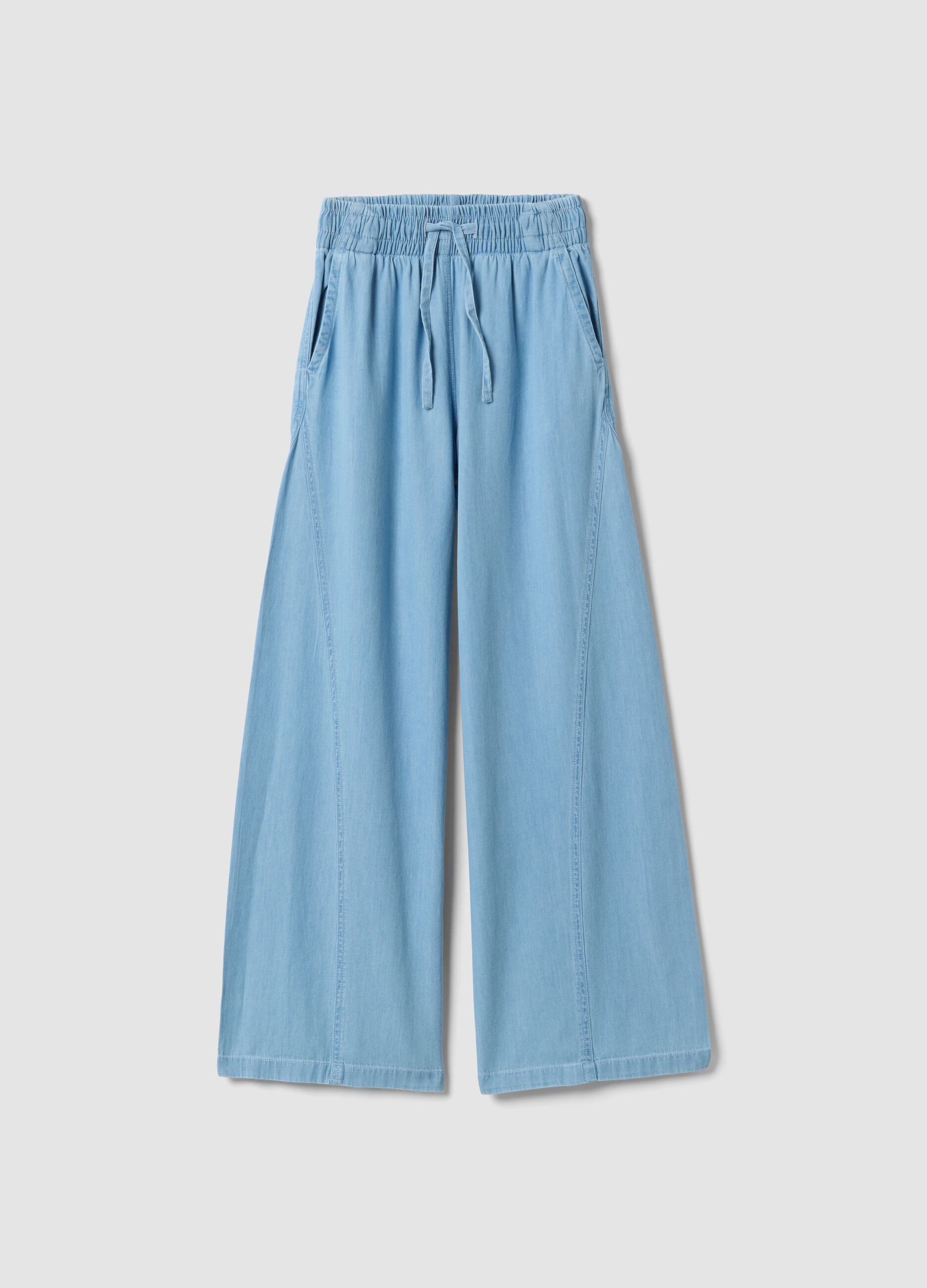 Light blue pure cotton denim wide-leg trousers for girls