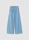 Light blue pure cotton denim wide-leg trousers for girls_3