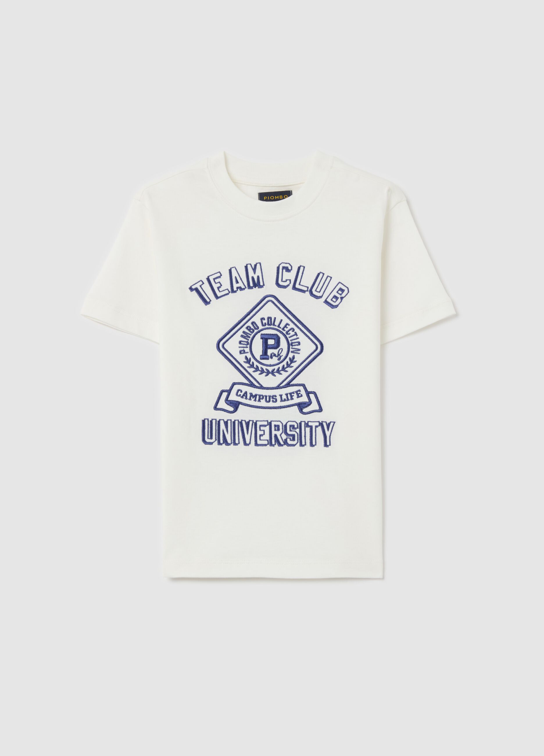 Cotton T-shirt with lettering embroidery