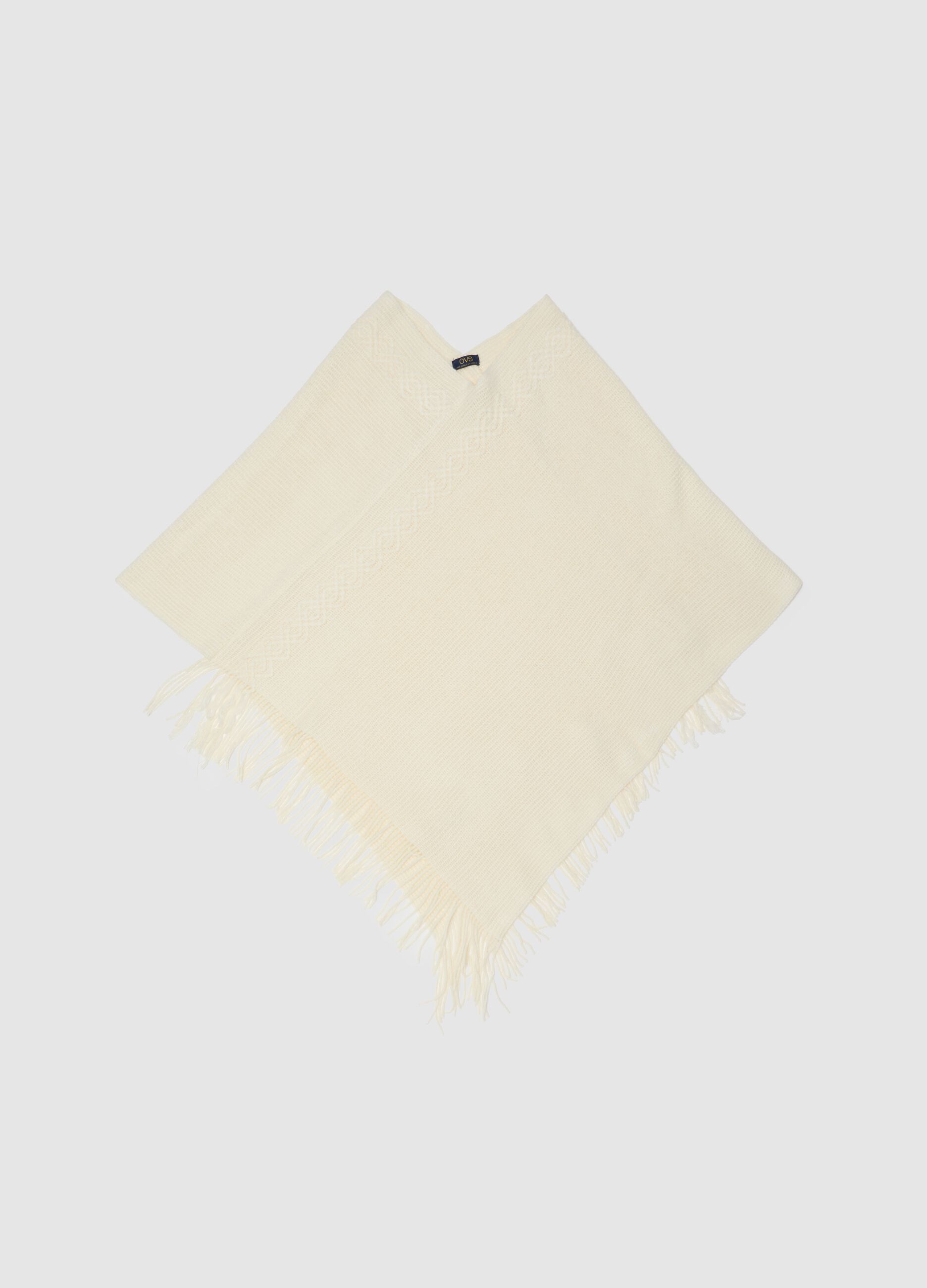 White pure acrylic poncho with fringes
