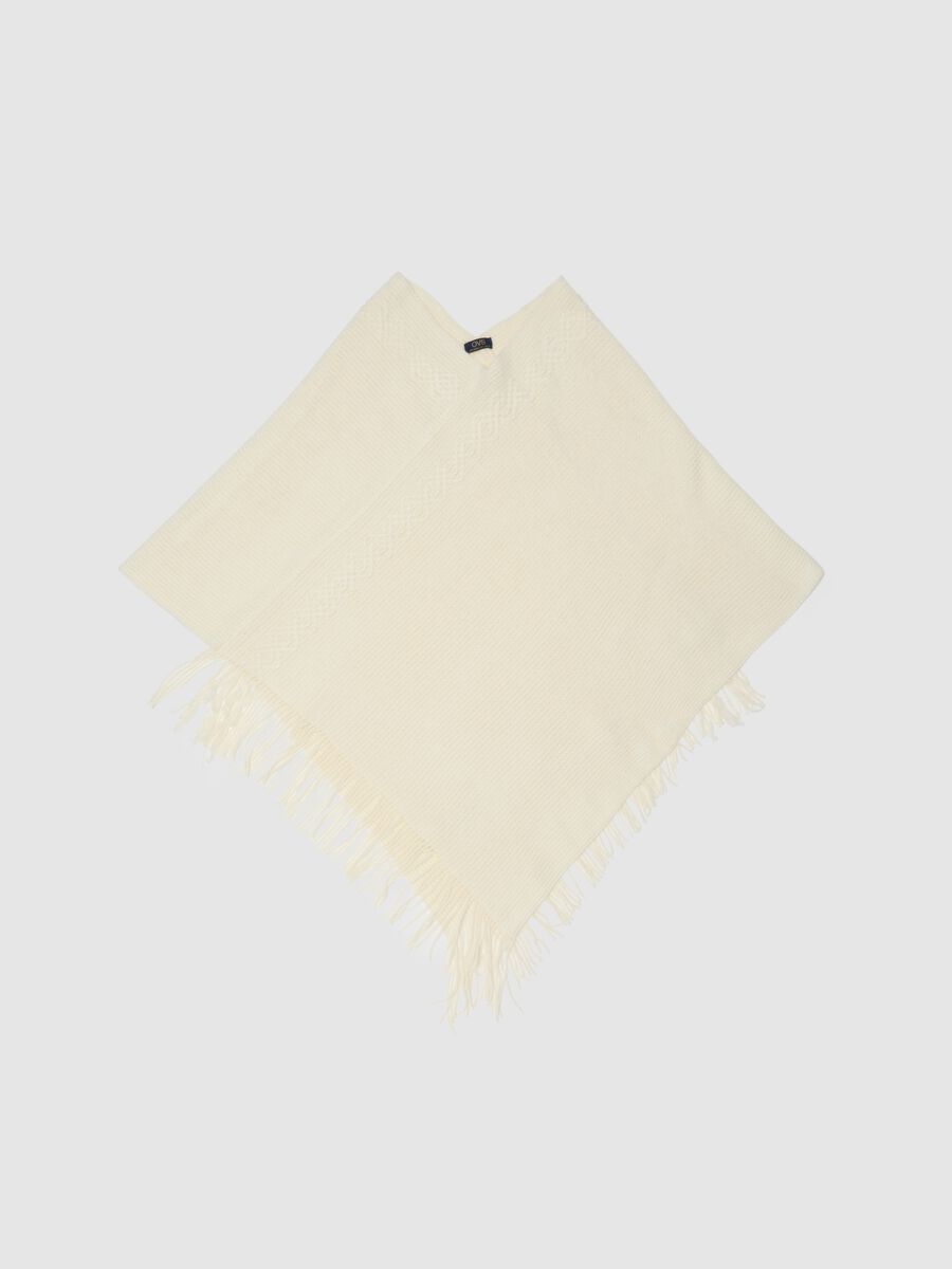 White pure acrylic poncho with fringes_0