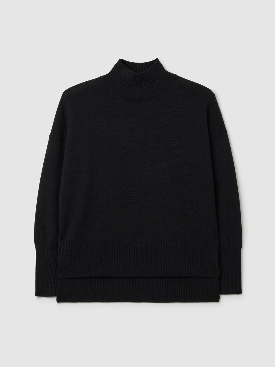 Maglione premaman mock neck nero in misto lana merino_4