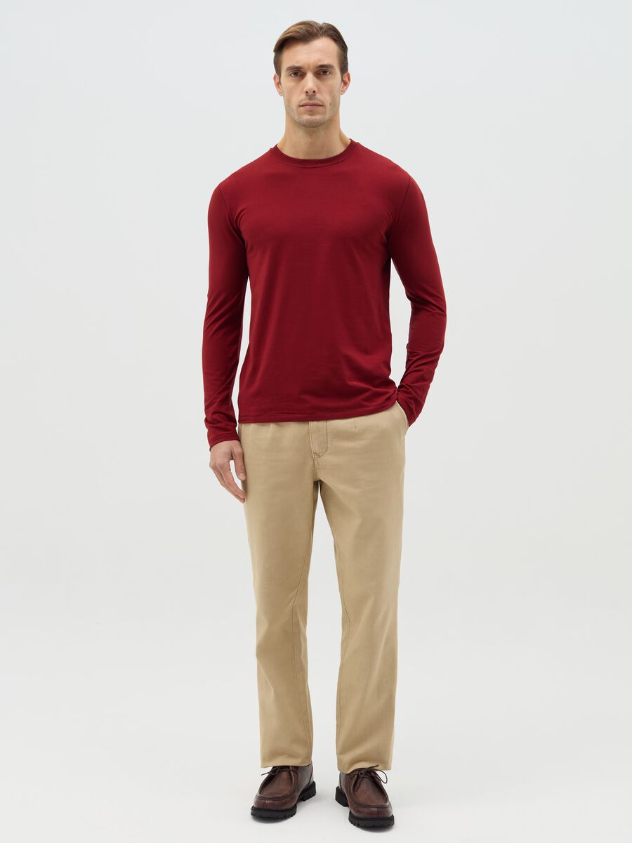 Chino trousers in beige linen and cotton_0