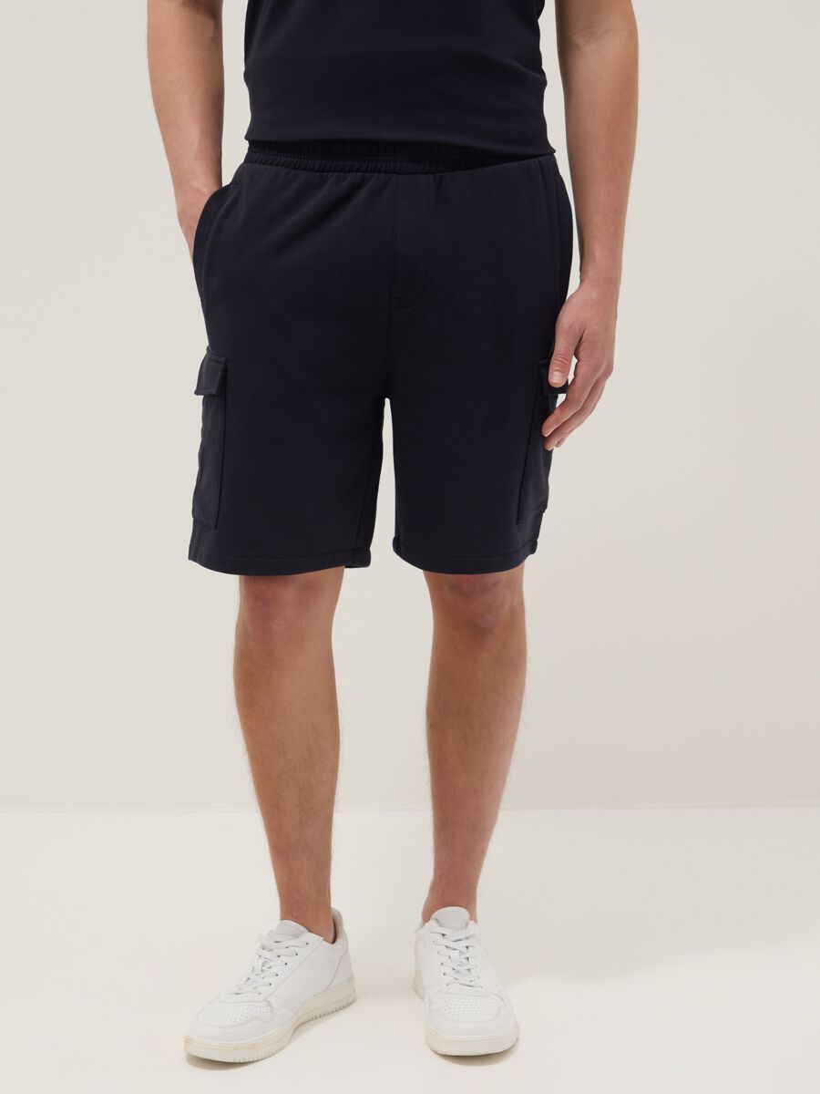 Blue cotton-blend Bermuda shorts_1