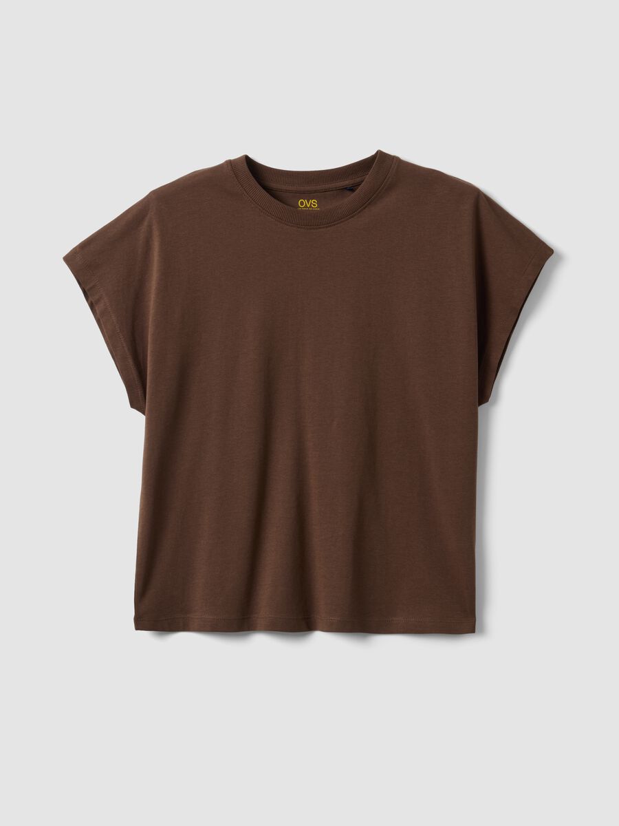 Brown fitted pure cotton short-sleeve T-shirt_4