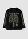 Black pure cotton crew-neck T-shirt with skeleton print_0