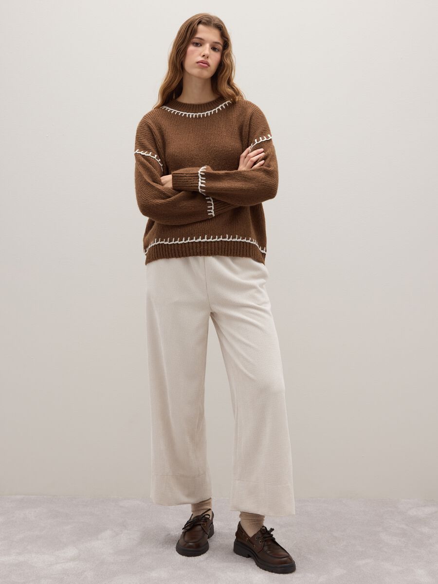 Brown sweater in cotton and wool blend with oversized fit_2