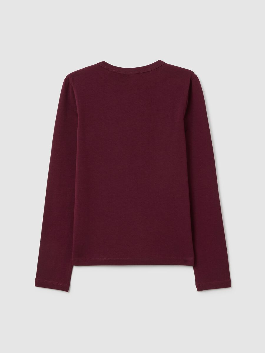 T-shirt a maniche lunghe da ragazza in tinta unita bordeaux_4