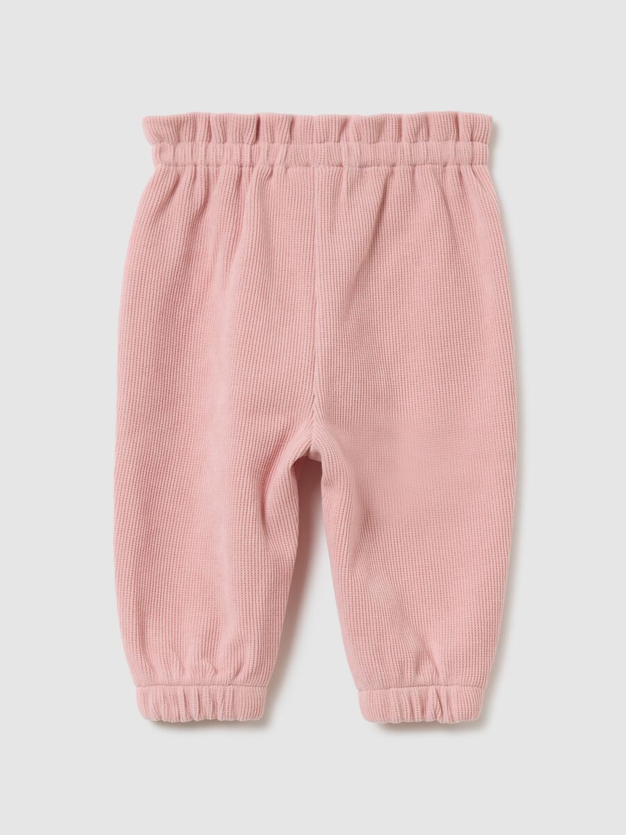 Pink ribbed fabric trousers for girls_1