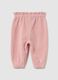 Pink ribbed fabric trousers for girls_1