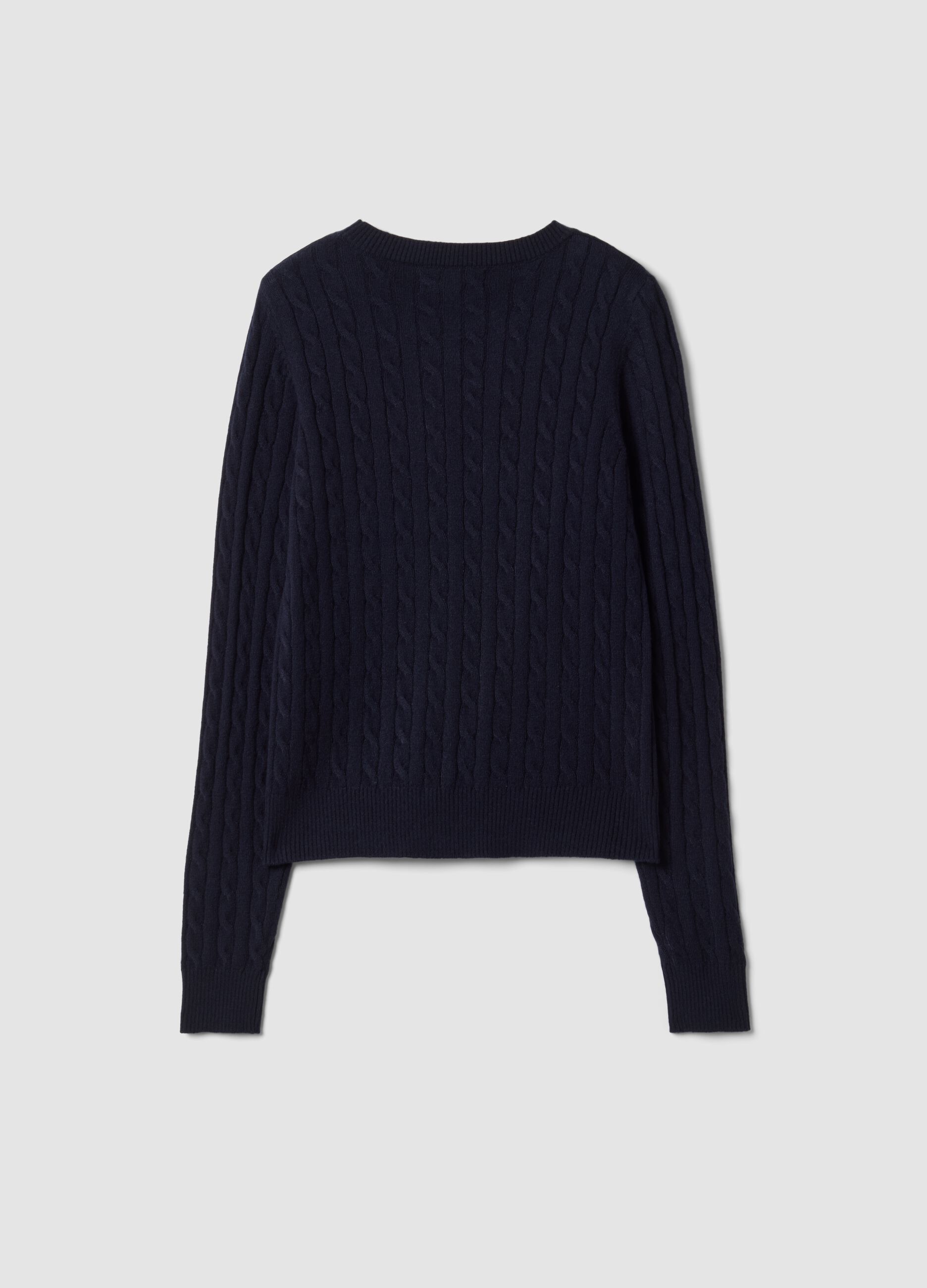 Navy cable-knit crew-neck jumper, regular fit