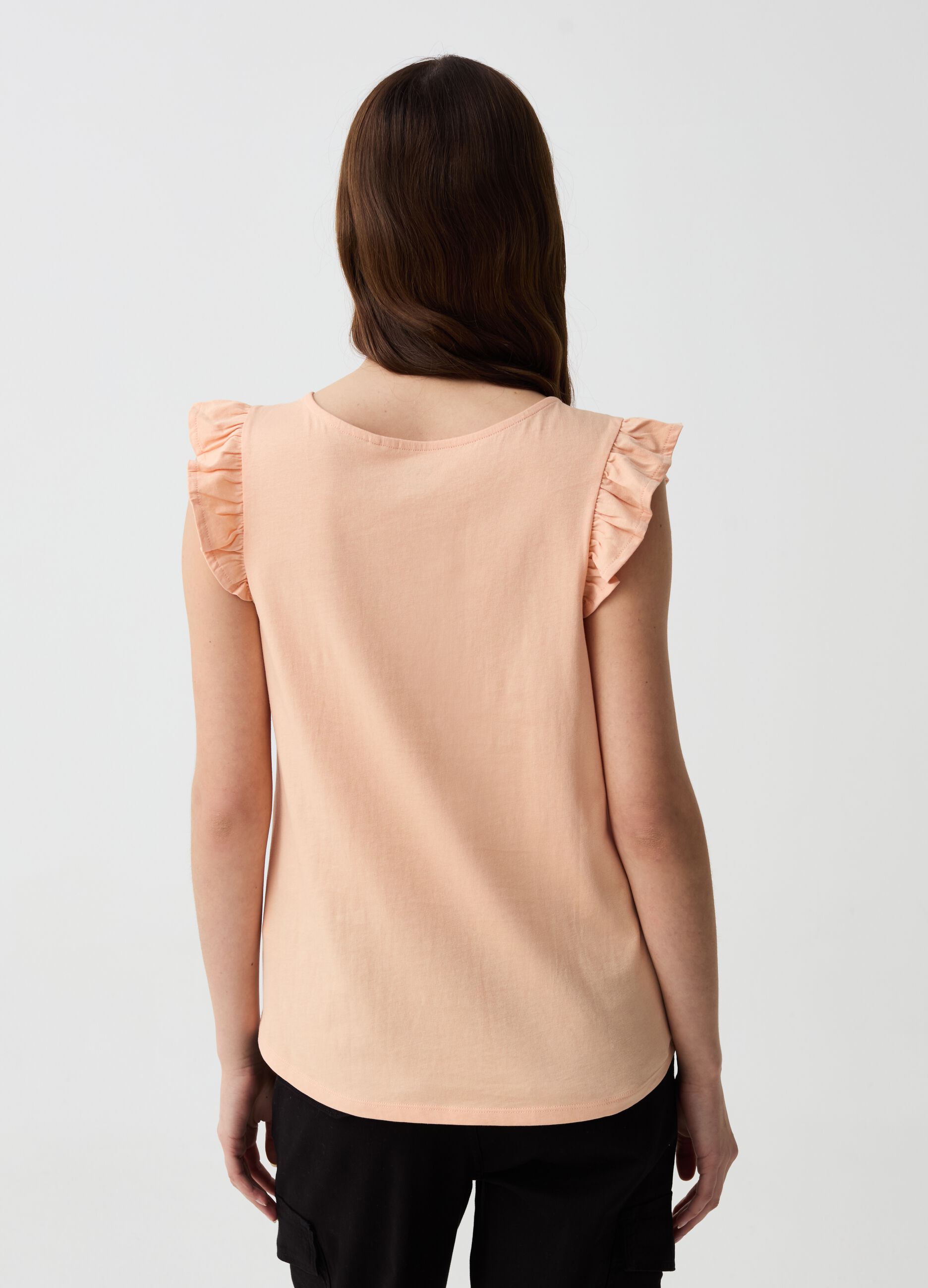 T-shirt with broderie anglaise insert and flounce