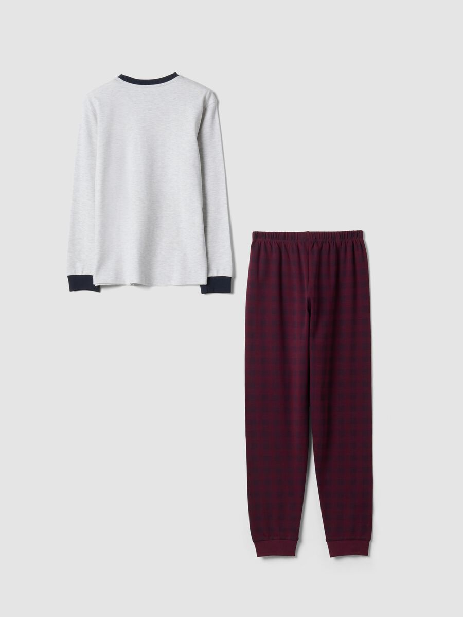 Grey and red crew-neck pyjamas in organic cotton and viscose blend_1