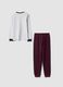 Grey and red crew-neck pyjamas in organic cotton and viscose blend_1