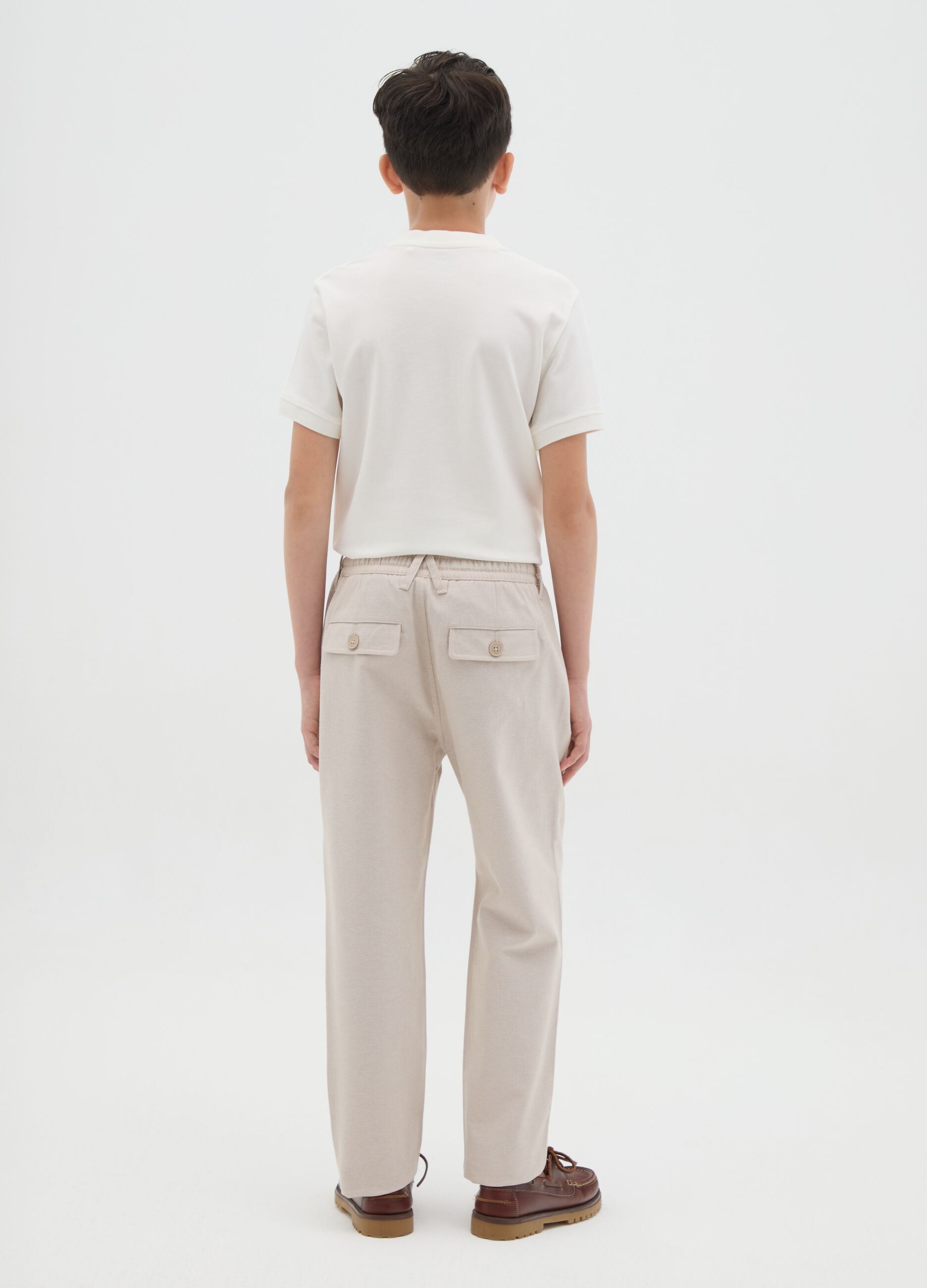 Beige trousers with elastic in cotton