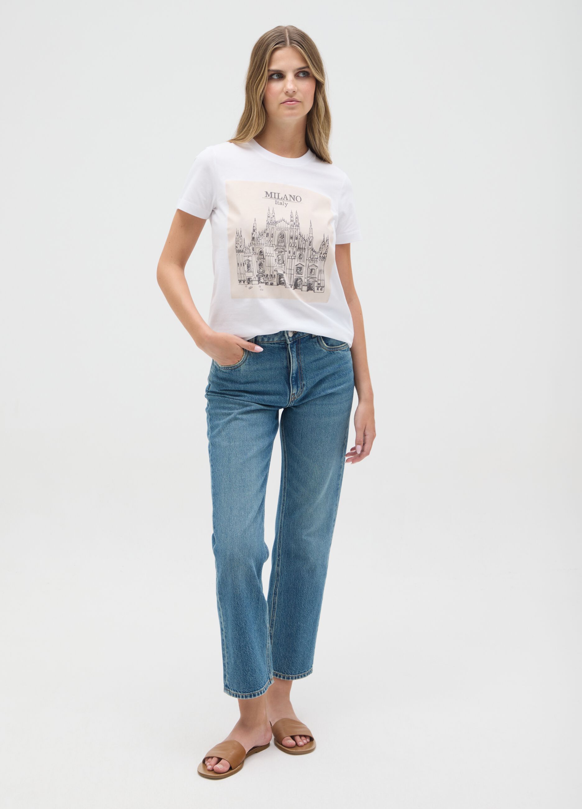 Women's pure cotton white T-shirt regular fit